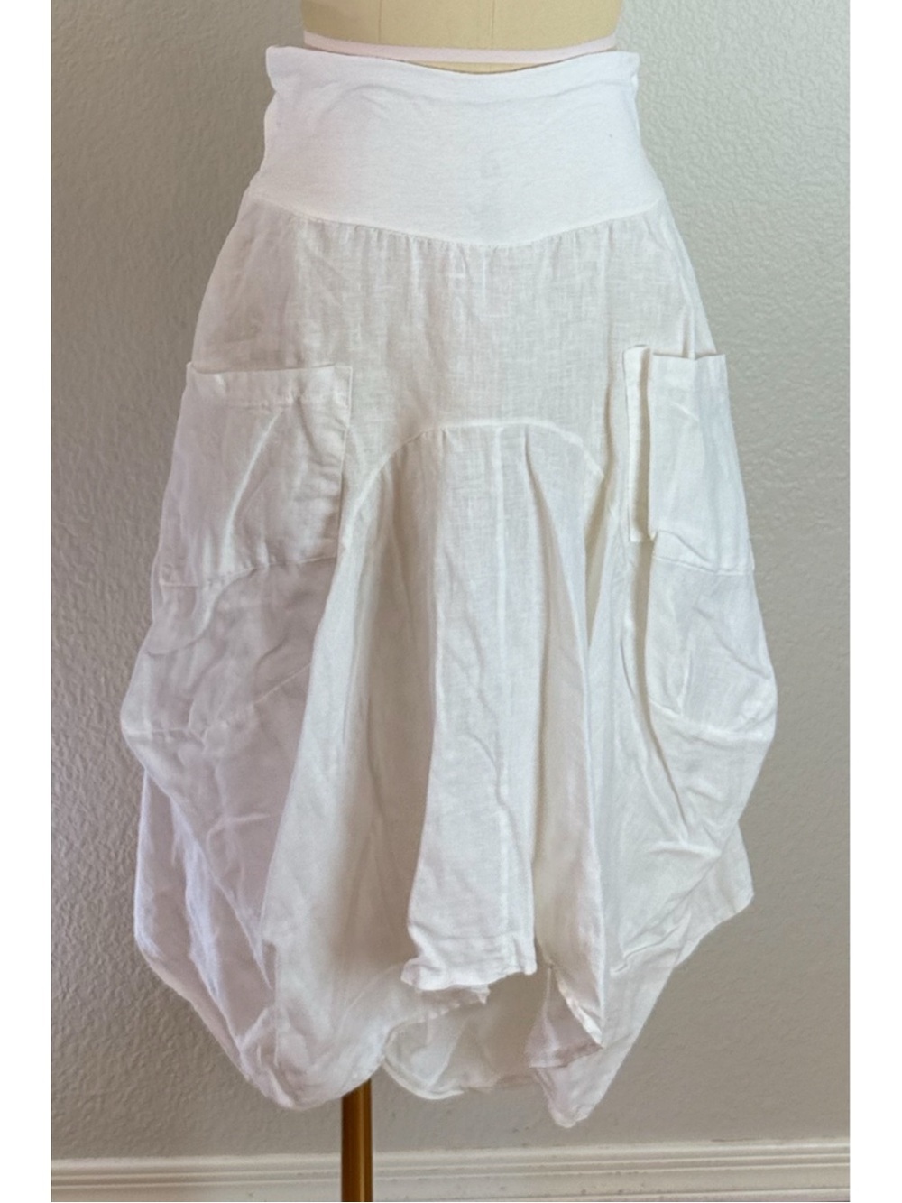 Inizio Magic Linen White Two Pocket Skirt Lagonlook Boho Minimalist Medium